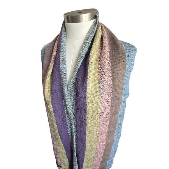 Woven Striped Scarf Grey Brown Peach Purple Blue 68 Inches CM2004 - Picture 4 of 6